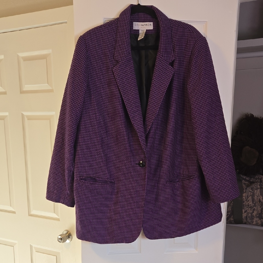 Sag Harbor Purple Herringbone Blazer Oversized